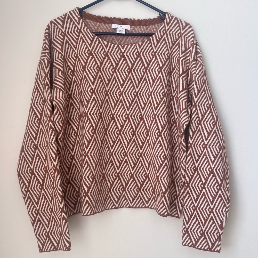 H by Halston Brown and White Geometric Sweater